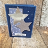 Weihnachtskarte Sterne Weihnachten blau-silber