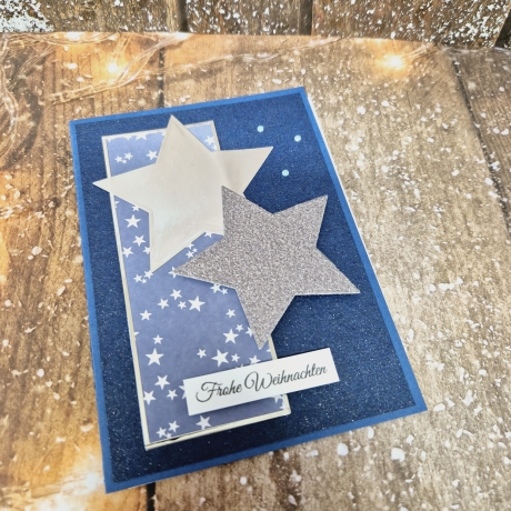 Weihnachtskarte Sterne Weihnachten blau-silber