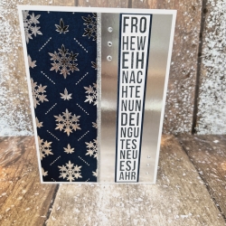 Weihnachtskarte Schneeflocken Weihnachten blau-silber