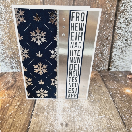 Weihnachtskarte Schneeflocken Weihnachten blau-silber