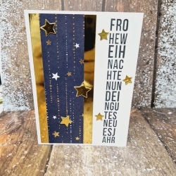 Weihnachtskarte Sterne Weihnachten blau-gold