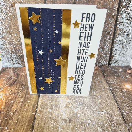 Weihnachtskarte Sterne Weihnachten blau-gold