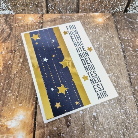 Weihnachtskarte Sterne Weihnachten blau-gold
