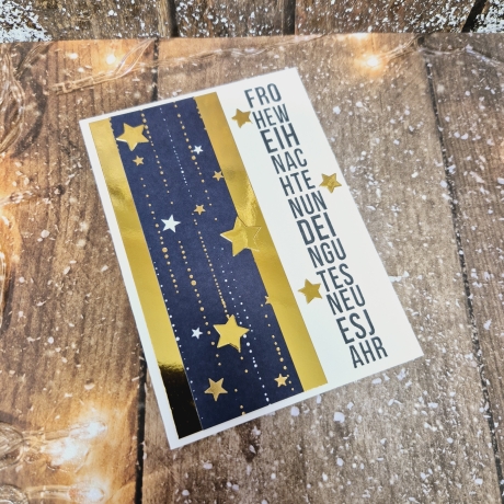 Weihnachtskarte Sterne Weihnachten blau-gold