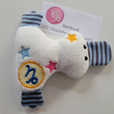 Kuscheltier Ente weiß, Stofftier mit Sternzeichen - Steinbock