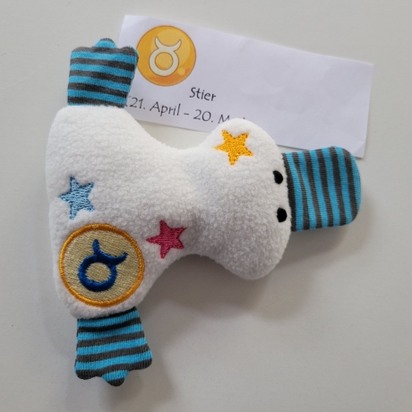 Kuscheltier Ente weiß, Stofftier mit Sternzeichen - Stier