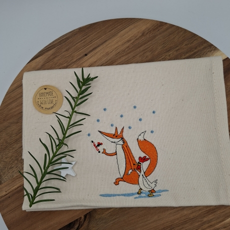 Küchenhandtuch Geschirrtuch Fuchs Huhn Winter
