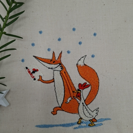 Küchenhandtuch Geschirrtuch Fuchs Huhn Winter