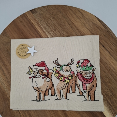 Küchenhandtuch Weihnachten Schottisches Hochlandrind 