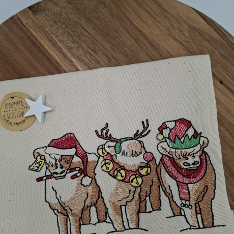 Küchenhandtuch Weihnachten Schottisches Hochlandrind 