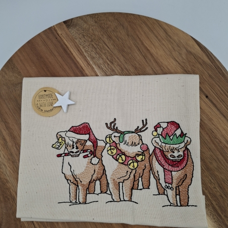 Küchenhandtuch Weihnachten Schottisches Hochlandrind 