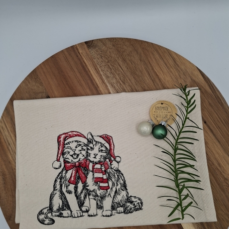 Küchenhandtuch Geschirrtuch Katzen Weihnachten 