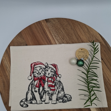 Küchenhandtuch Geschirrtuch Katzen Weihnachten 