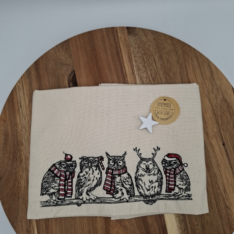 Küchenhandtuch Geschirrtuch Eulen Weihnachten 