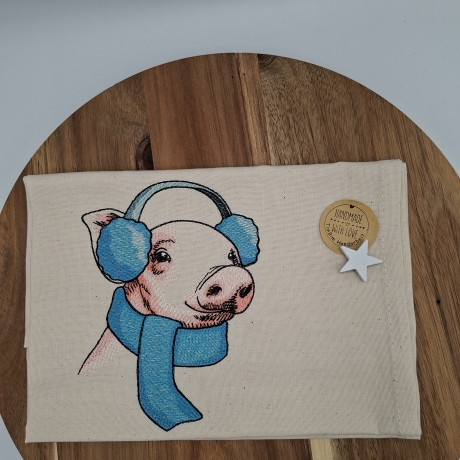Küchenhandtuch Geschirrtuch Schwein Winter