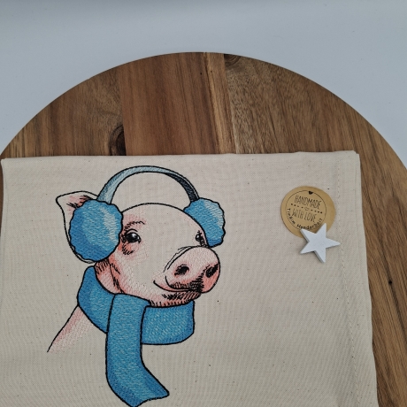 Küchenhandtuch Geschirrtuch Schwein Winter