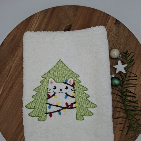 Gästehandtuch Katze Weihnachten 