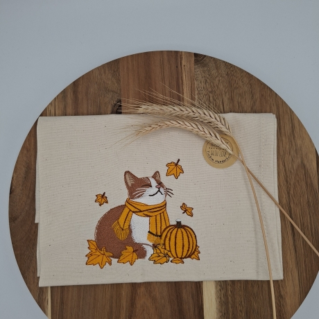 Küchenhandtuch Geschirrtuch Katze Kürbis Herbst