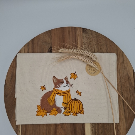 Küchenhandtuch Geschirrtuch Katze Kürbis Herbst