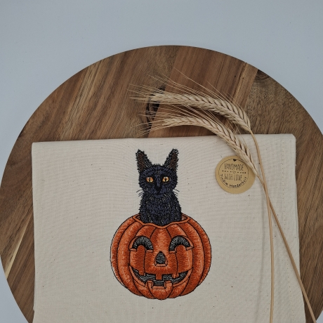 Küchenhandtuch Geschirrtuch Katze Kürbis Herbst