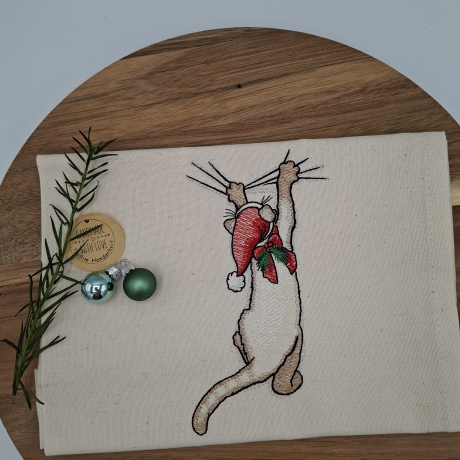 Küchenhandtuch Geschirrtuch Katze Weihnachten 