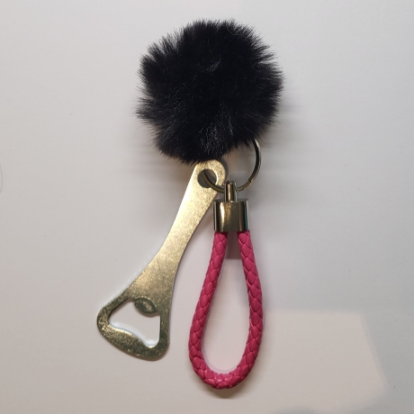 Anhänger mit Edelstahl Flaschenöffner, Puschel und Schlaufe