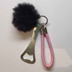 Anhänger mit Edelstahl Flaschenöffner, Puschel und Schlaufe