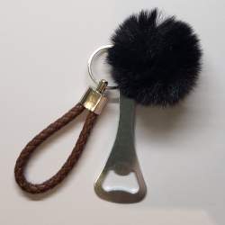 Anhänger mit Edelstahl Flaschenöffner, Puschel und Schlaufe