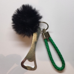 Anhänger mit Edelstahl Flaschenöffner, Puschel und Schlaufe