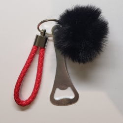Anhänger mit Edelstahl Flaschenöffner, Puschel und Schlaufe