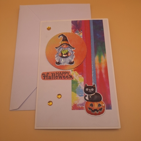 Grußkarte Zu Halloween, Halloween Karte, Kürbis, schwarze Katze