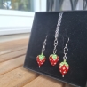 Schmuckset, Kette und Ohrringe,  Erdbeeren 