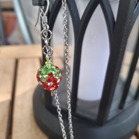 Schmuckset, Kette und Ohrringe,  Erdbeeren 
