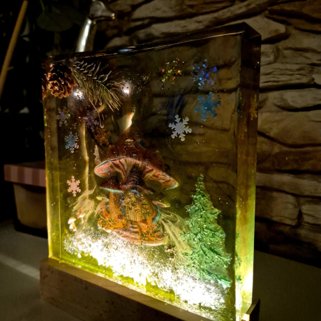 LED Epoxidharz Lampe Weihnachtsdeko – Winter Pilzhaus Kunstharz 