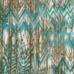 Stoff Baumwolle Sweatshirtstoff Zick-Zack wollweiss braun türkis