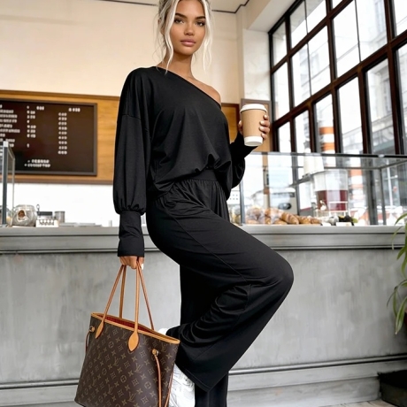 Oversize Anzug Jogger wide leg Hose off shoulder Bluse XS/S & M/L