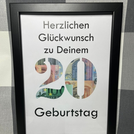 Geldgeschenk Bilderrahmen 20. Geburtstag personalisierbar DIN A4