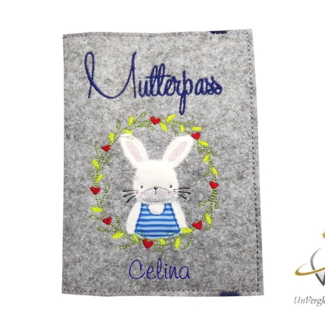 Mutterpasshülle *Hasenmädchen* Namensbestickung möglich