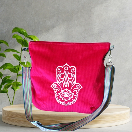 Cord Tasche/ Umhängetasche/pink/Schultertasche/Damen/Hamsa