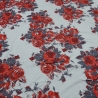Stoff Viskose Jersey mit Blumen Rosen Design hellgrau grau rot