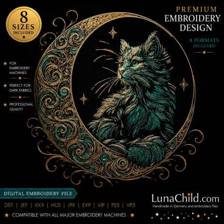 Stickdatei Katze im Mond „Marbel“ LunaChild