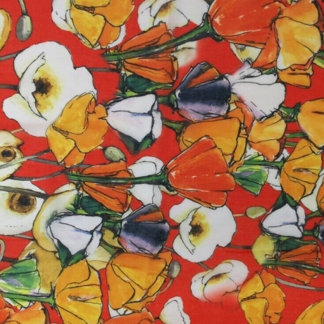 Leichter Damen Sommer-Schal  rot mit Blumen, neu 