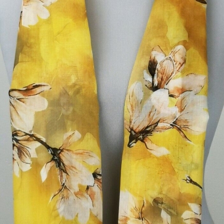 Leichter Damen Sommer-Schal gelb mit Blumen, neu 