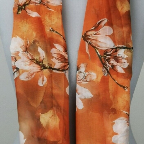 Leichter Damen Sommer-Schal orange mit Blumen, neu 
