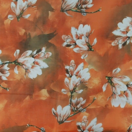 Leichter Damen Sommer-Schal orange mit Blumen, neu 