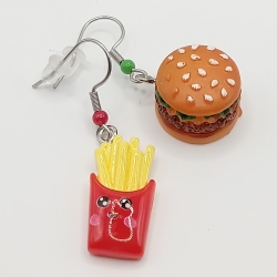 lustige Burger und Pommes Fast Food Ohrhänger Ohrringe 3D