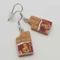 Schokoladen Tafel hellbraun Ohrhänger Ohrringe Modeschmuck 3D