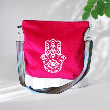 Cord Tasche/ Umhängetasche/pink/Schultertasche/Damen/Hamsa
