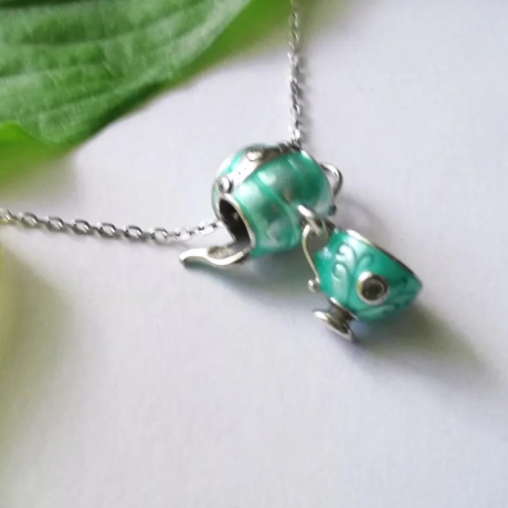Halskette aus 925 er Sterling Silber, Teeschmuck -Tasse, Teekanne