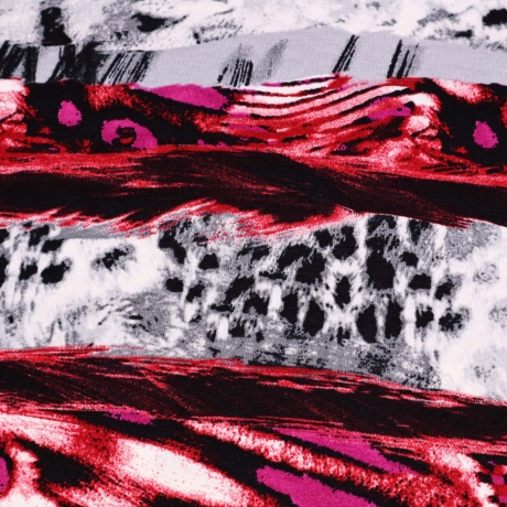 Stoff Viskose Jersey abstrakt Leopardenmuster rot fuchsia grau sw
